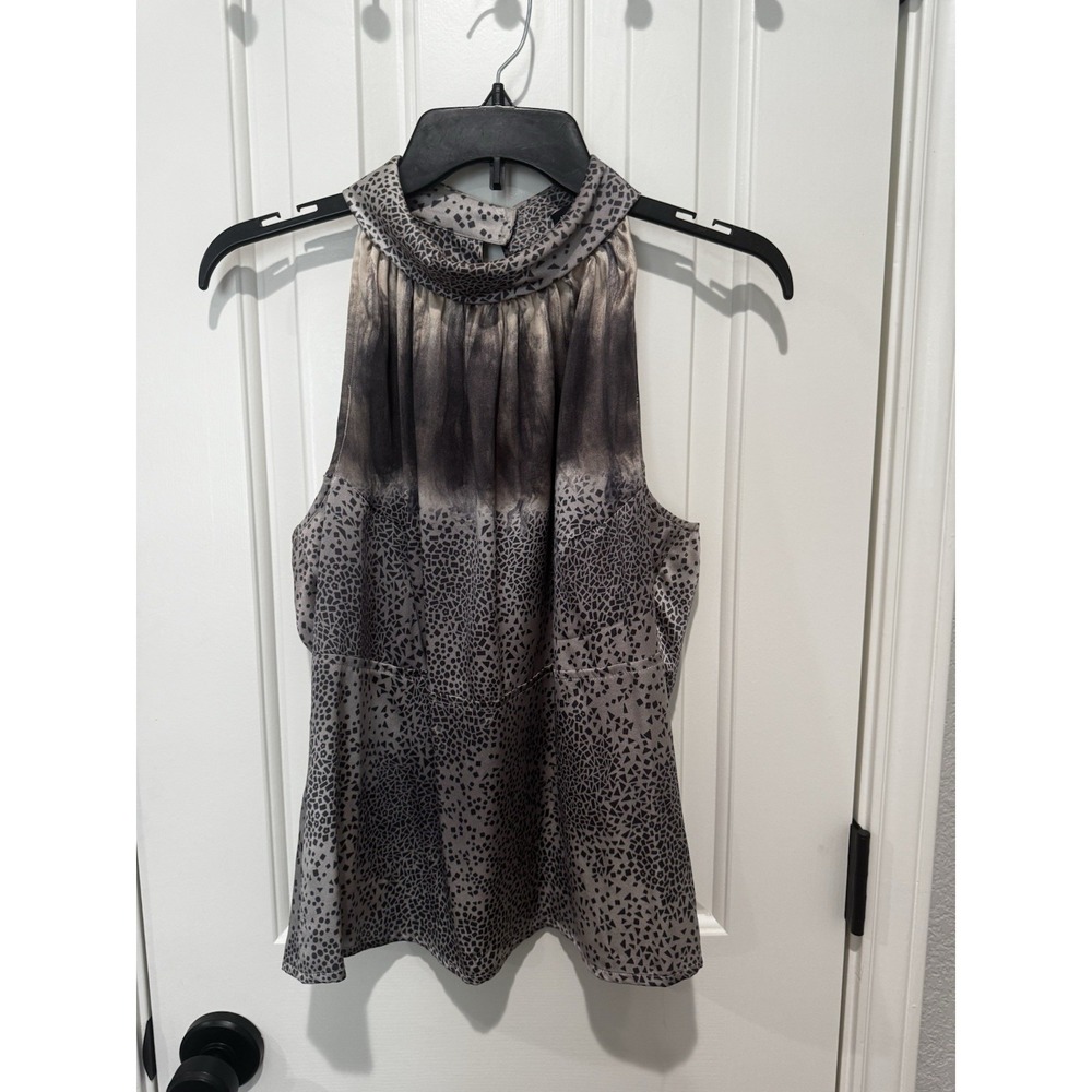 Hilton Hollis Silk Halter Top Gray Abstract Dressy Evening Wear 12 Animal Print